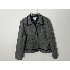 Pendleton Vintage Wool Jacket Blazer Gray White Tweed Size 16 Petite